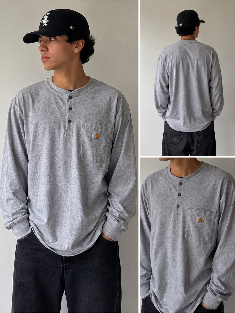 Carhartt Original Fit Long Sleeve Henley Pocket Shirt Gray Size L Workwear